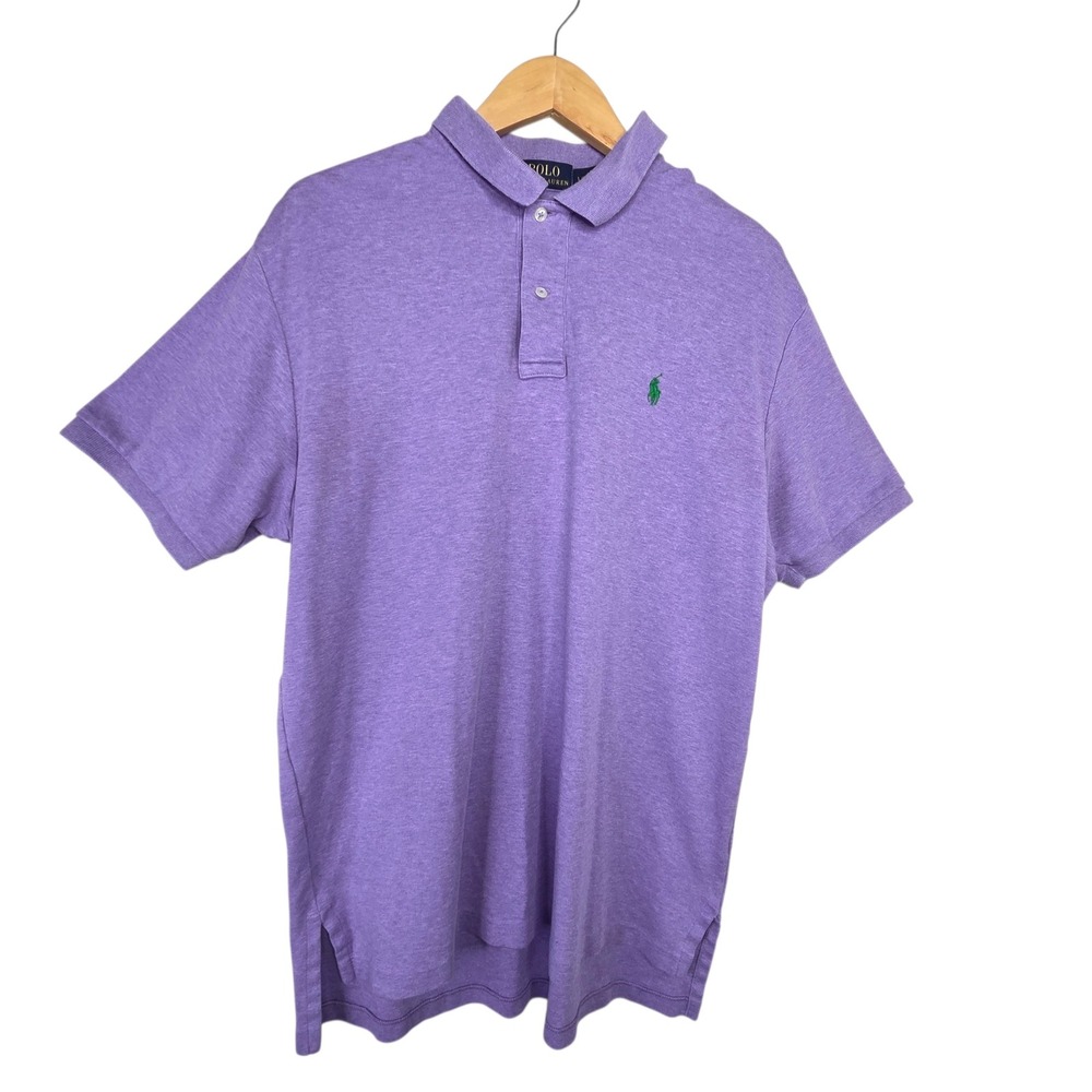 Polo Ralph Lauren Mens Purple Cotton Polo Shirt Size L Green Pony Classic Fit